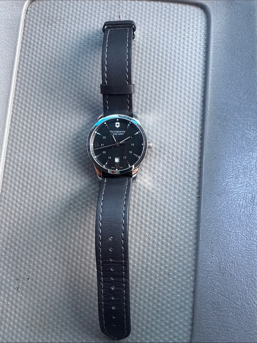 Victorinox Black Dial Watch with Black Leather Strap